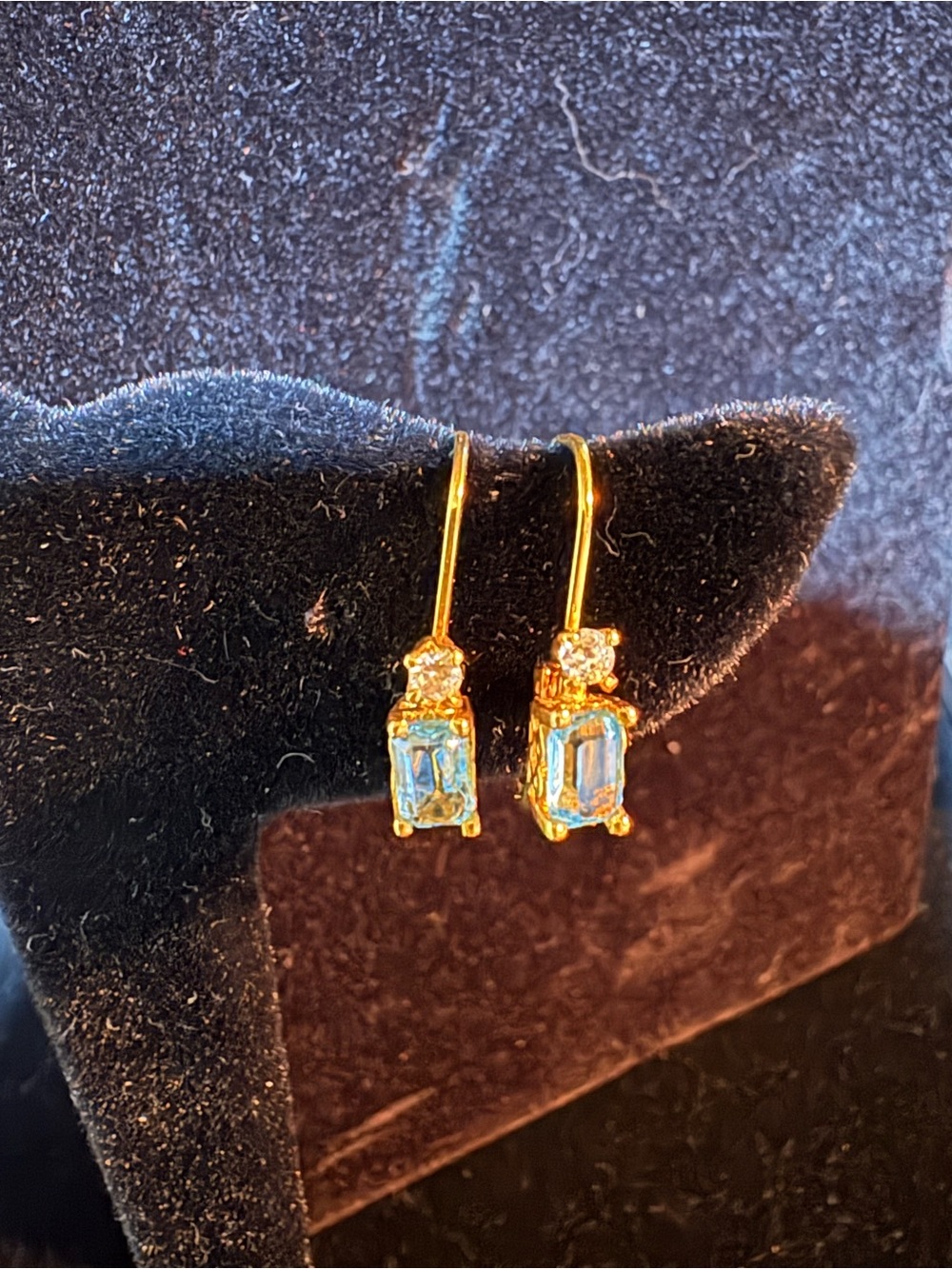 Gold Drop Earrings with Light Blue Gemstones